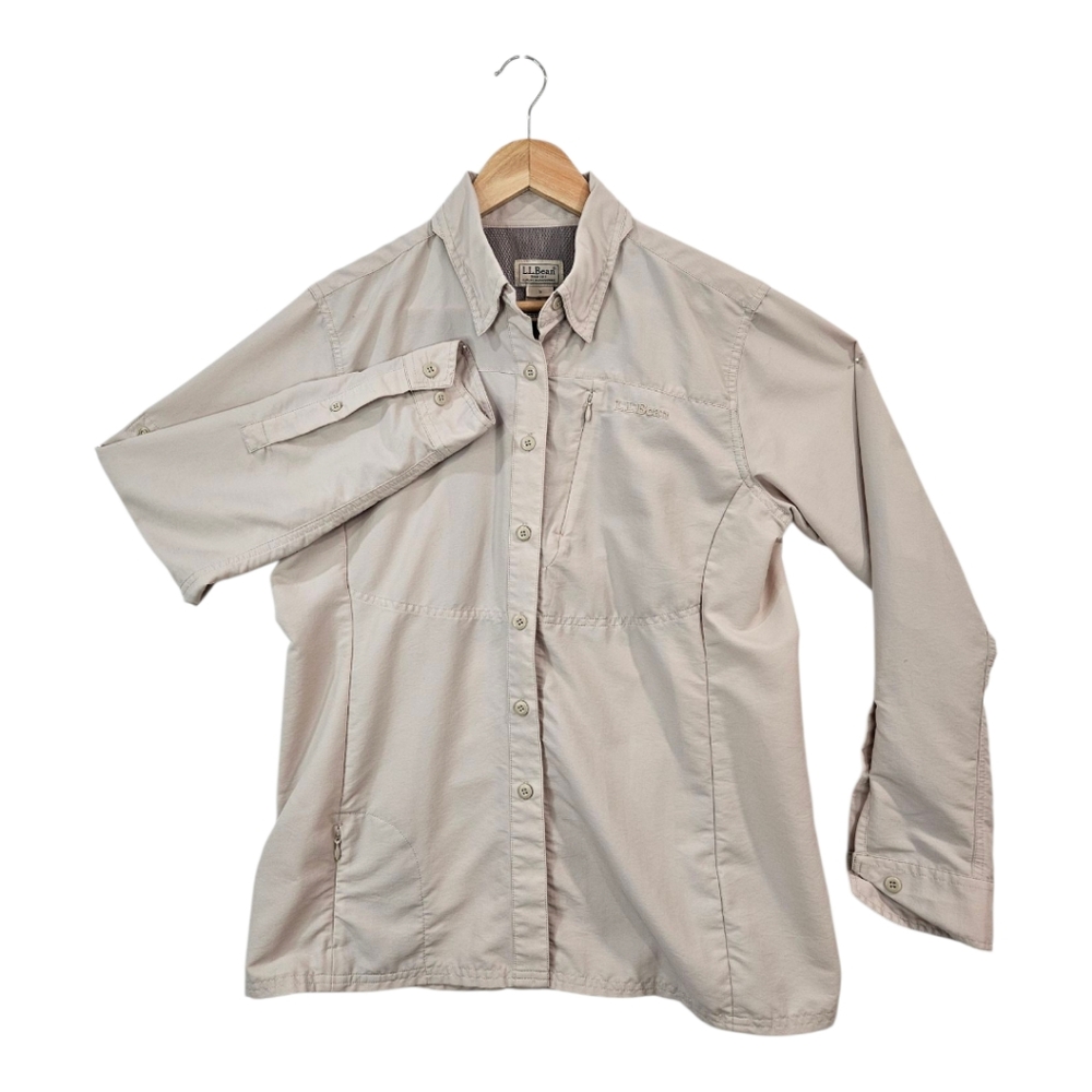 LL Bean No Fly Zone Insect Repellant Button Down Long Sleeve Top Size Small